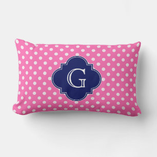 shock rosa #2 Wht Polka Dot Navy Quatrefoil Monogr Lumbarkudde