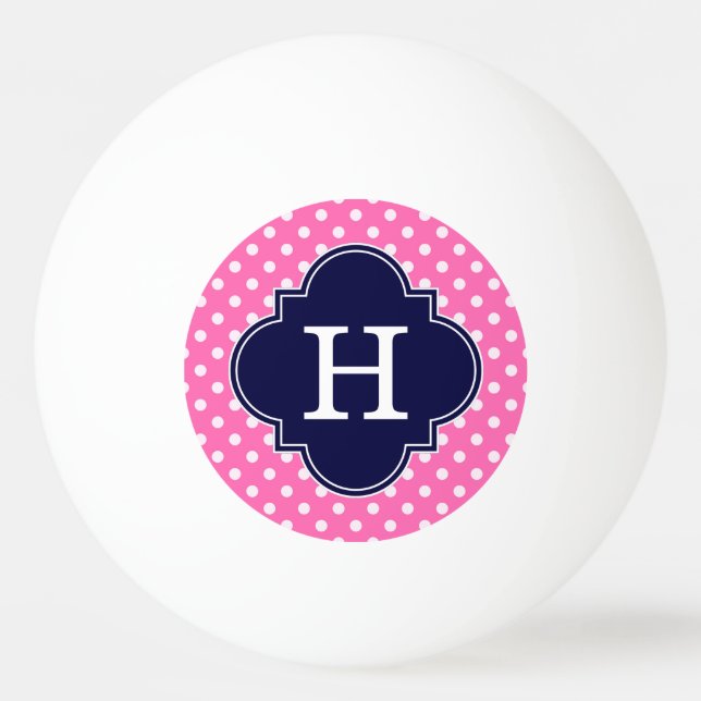 Shock rosa #2 Wht Polka Dot Navy Quatrefoil Monogr Pingisboll (Framsidan)