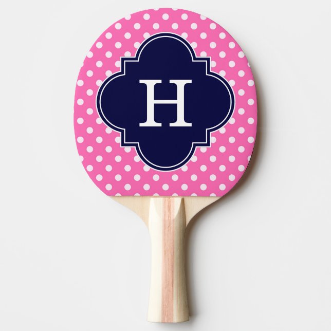 Shock rosa #2 Wht Polka Dot Navy Quatrefoil Monogr Pingisracket (Framsidan)