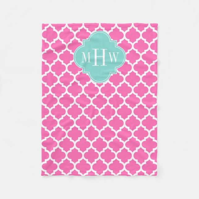 Shock rosa 2 Wt Moroccan #5 Turkos 3 init Monogram Fleecefilt (Framsidan)