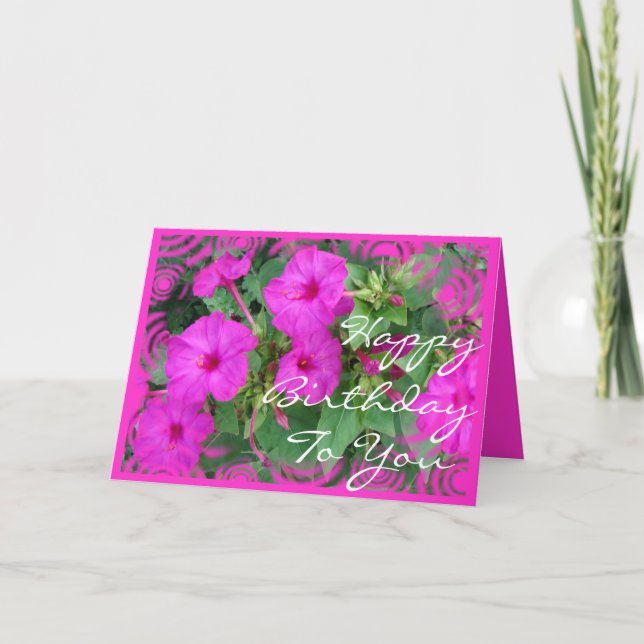 Shock rosa 4-timmarsblommor anpassar alla tillfäll kort (Framsida)