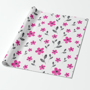 Shock rosa 5 Petal Watercolor Flower Mönster Presentpapper
