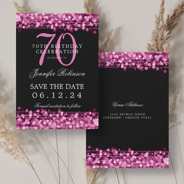 Shock rosa 70:e födelsedag Spara datum Inbjudningar (Hot Pink 70th Birthday Save the Date Invitation)
