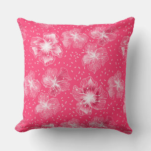 Shock rosa abstrakt blommor, retro kudde