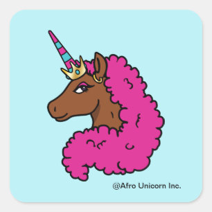 Shock rosa Afro Unicorn Fyrkantigt Klistermärke