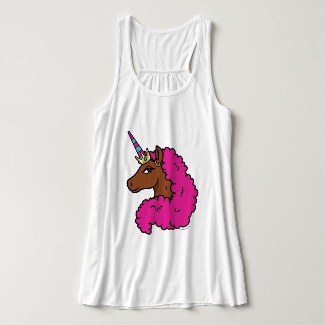 Shock rosa Afro Unicorn Linne Med Racerback (Design framsida)