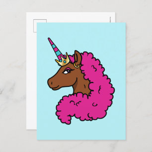 Shock rosa Afro Unicorn Vykort