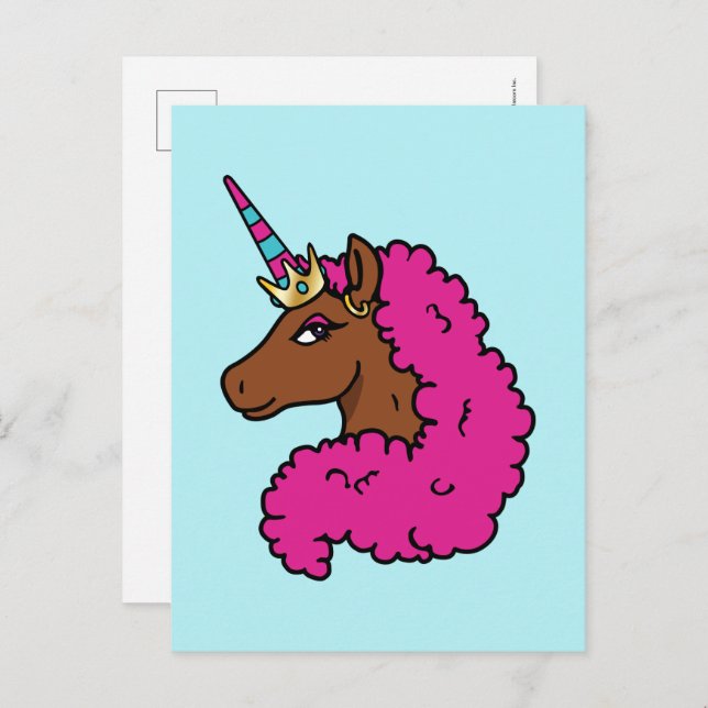 Shock rosa Afro Unicorn Vykort (Fram/baksida)