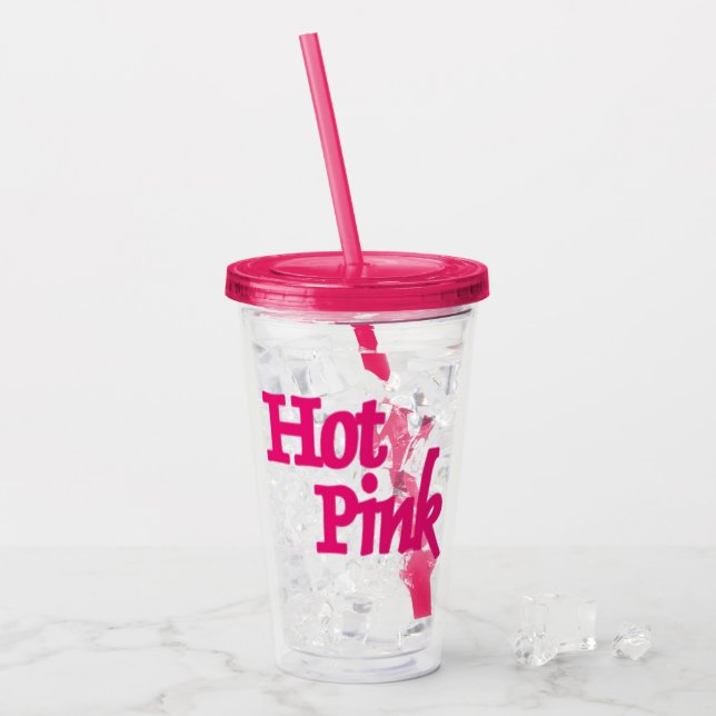 Shock rosa akryltumlare take away mugg (Framsida Ice)
