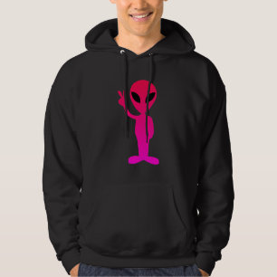 Shock rosa Alien on Black Hooded Sweatshirt Med Luva
