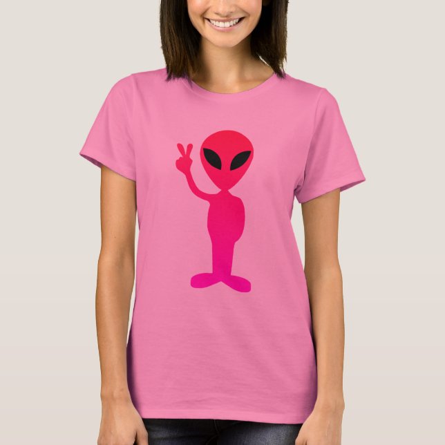 Shock rosa Alien på Black T-Shirt (Framsida)