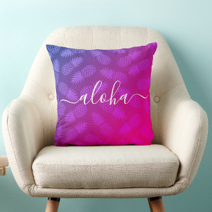 Shock rosa Aloha Script Pineapple Mönster Tropical Kudde