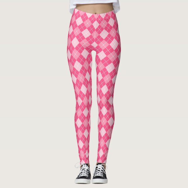 Shock rosa Argyle Play Preppy Leggings (Framsida)