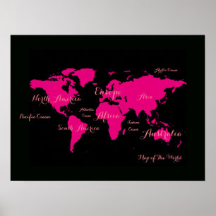 shock rosa atlas . karta i världen, gigantisk poster