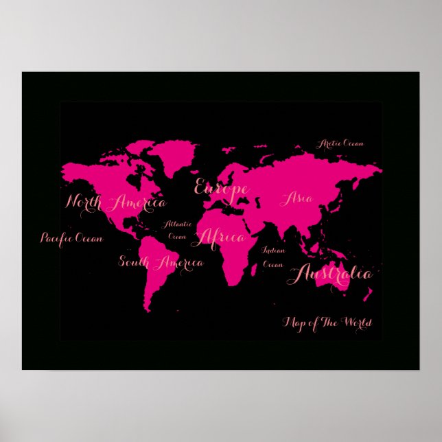 shock rosa atlas . karta i världen, gigantisk poster (Framsidan)