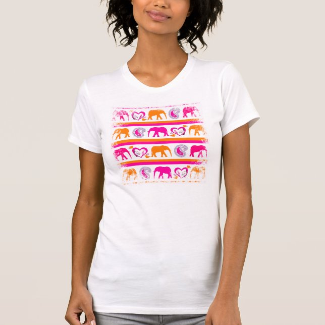 Shock rosa av färgstark Orange Elephants Paisley H Tee Shirt (Framsida)