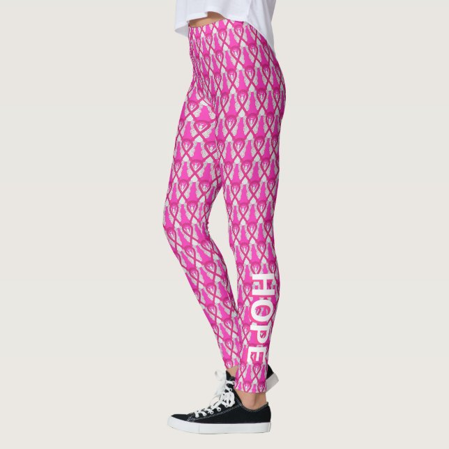 Shock rosa Awareness Ribbon Angel Ord Leggings (Vänster)