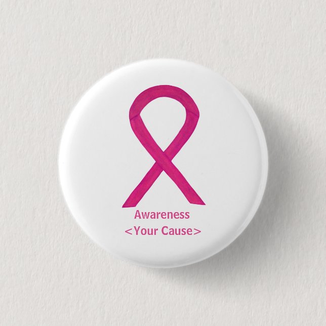 Shock rosa Awareness Ribbon Anpassningsbar Art Sti Knapp (Framsida)
