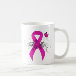 Shock rosa Awareness Ribbon med Butterfly Kaffemugg