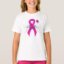 Shock rosa Awareness Ribbon med Butterfly T Shirt