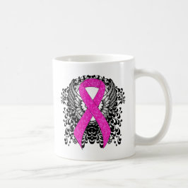 Shock rosa Awareness Ribbon med Vingar Coffee Mugg