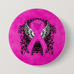 Shock rosa Awareness Ribbon med Vingar Knapp