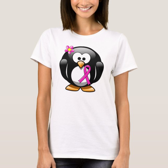 Shock rosa Awareness Ribbon Penguin Tee Shirt (Framsida)