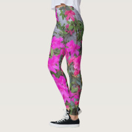 Shock rosa Azalea-blommor på baljväxter Leggings