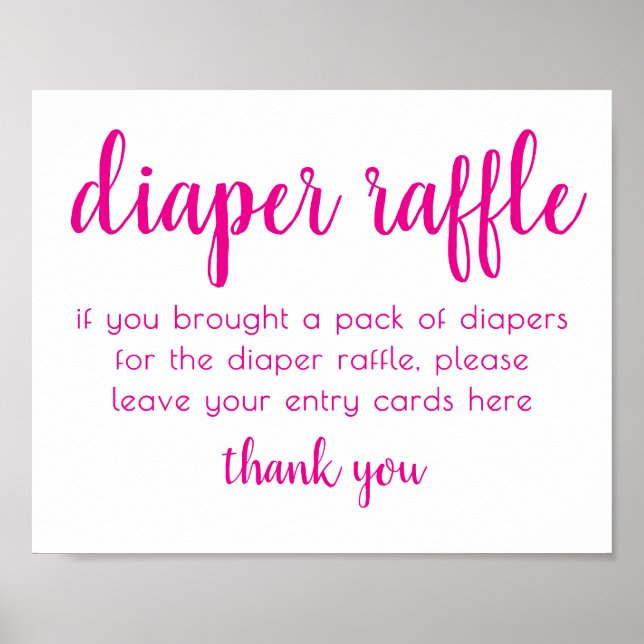 Shock rosa Baby Shower | Diaper Raffle Bord Sign Poster (Framsidan)