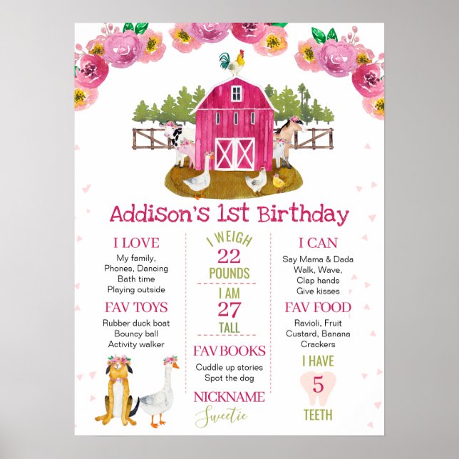Shock rosa Barn Farm Birthday Milestone Poster (Framsidan)