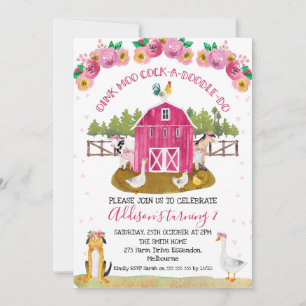 shock rosa Barn Farm Farmyard Animals Birthday Inbjudningar
