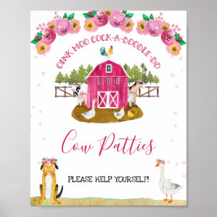 Shock rosa Barn Farm Födelsedagsfest-tecken Poster