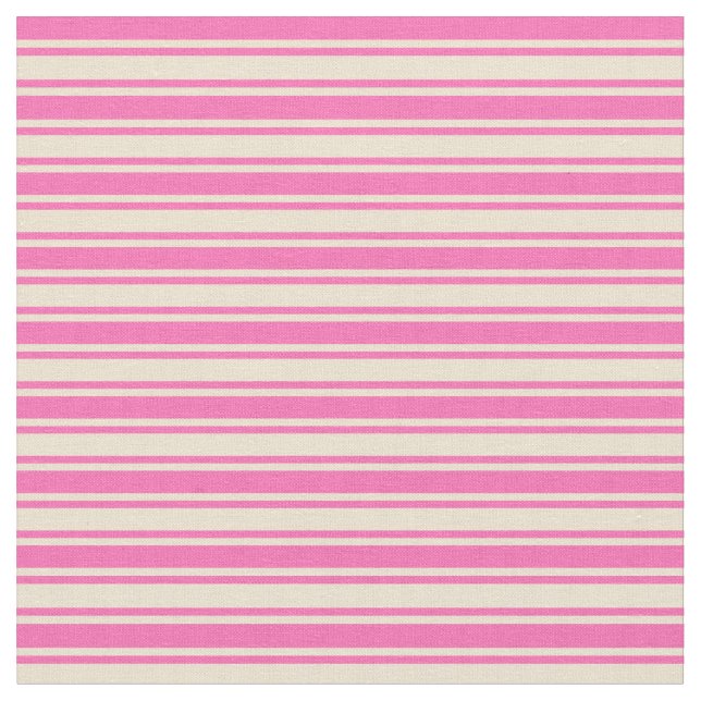 Shock rosa & Beige Stripe Mönster Tyg (Närbild)