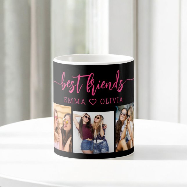Shock rosa Best Friends 3 Photo Collage Keepsak Kaffemugg (Skapare uppladdad)