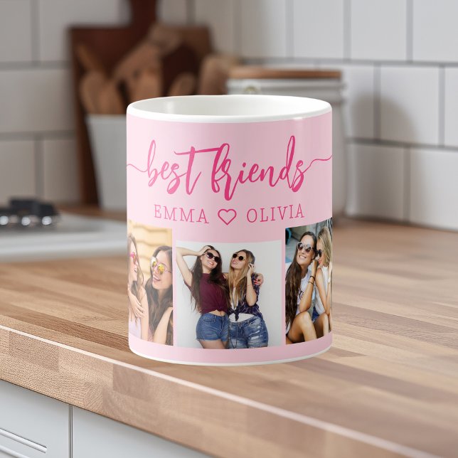 Shock rosa Best Friends 3 Photo Collage Keepsak Kaffemugg (Skapare uppladdad)