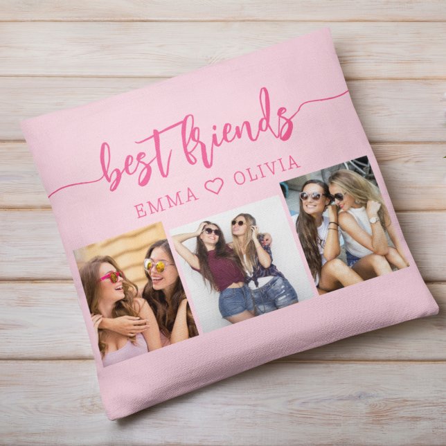 Shock rosa Best Friends 3 Photo Collage Keepsak Kudde (Skapare uppladdad)
