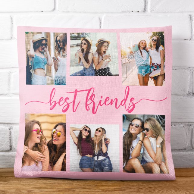 Shock rosa Best Friends 6 Photo Collage Keepsak Kudde (Skapare uppladdad)