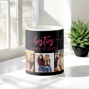 Shock rosa Besties Friends 3 Photo Collage Keepsak Kaffemugg