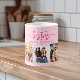 Shock rosa Besties Friends 3 Photo Collage Keepsak Kaffemugg