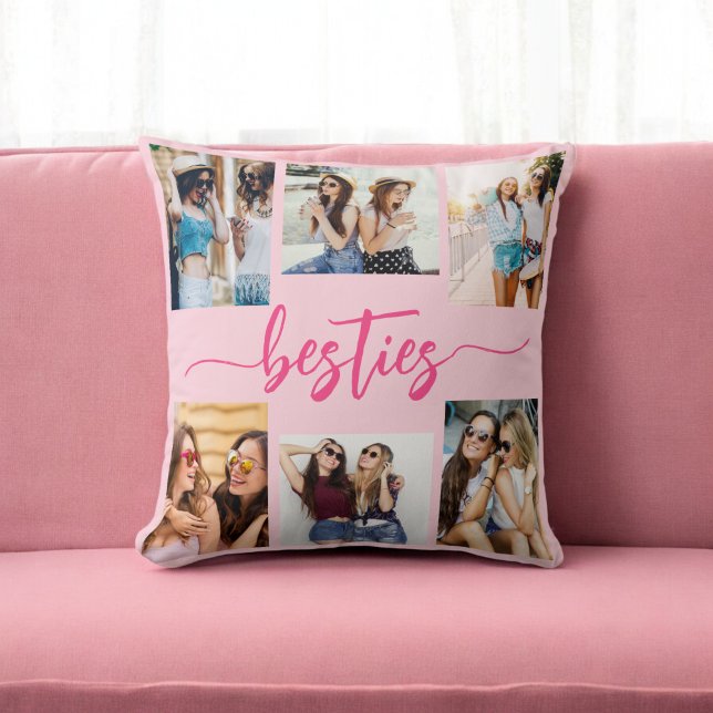 Shock rosa Besties Friends 6 Photo Collage Keepsak Kudde (Skapare uppladdad)