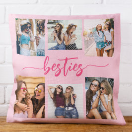 Shock rosa Besties Friends 6 Photo Collage Keepsak Kudde