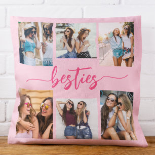Shock rosa Besties Friends 6 Photo Collage Keepsak Kudde