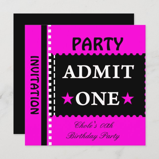 Shock rosa Bevilja en Födelsedagsfest Girls Inbjudningar (Fram/baksida)