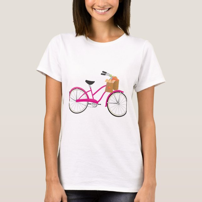 Shock rosa Bicycle med Orangar Tee Shirt (Framsida)