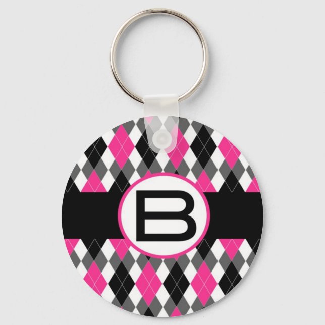 Shock rosa & Black Argyle Monogram Keychain "B" Nyckelring (Framsida)
