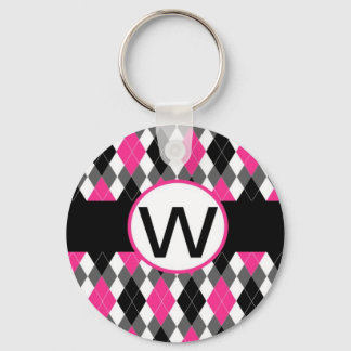 Shock rosa & Black Argyle Monogram Keychain "W" Nyckelring