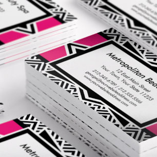 Shock rosa Black Art Deco Chevron Mönster B Visitkort