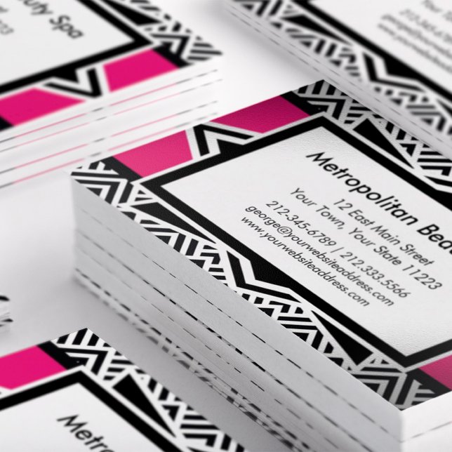 Shock rosa Black Art Deco Chevron Mönster B Visitkort (Skapare uppladdad)