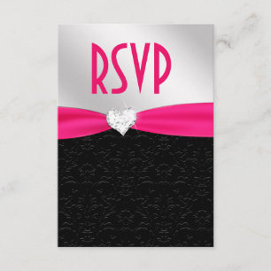 Shock rosa Black Blommigt Damask Diamond Heart OSA Kort