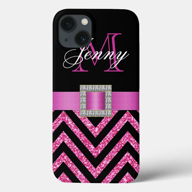 SHOCK ROSA BLACK CHEVRON GLITTER GIRLY (Baksida)